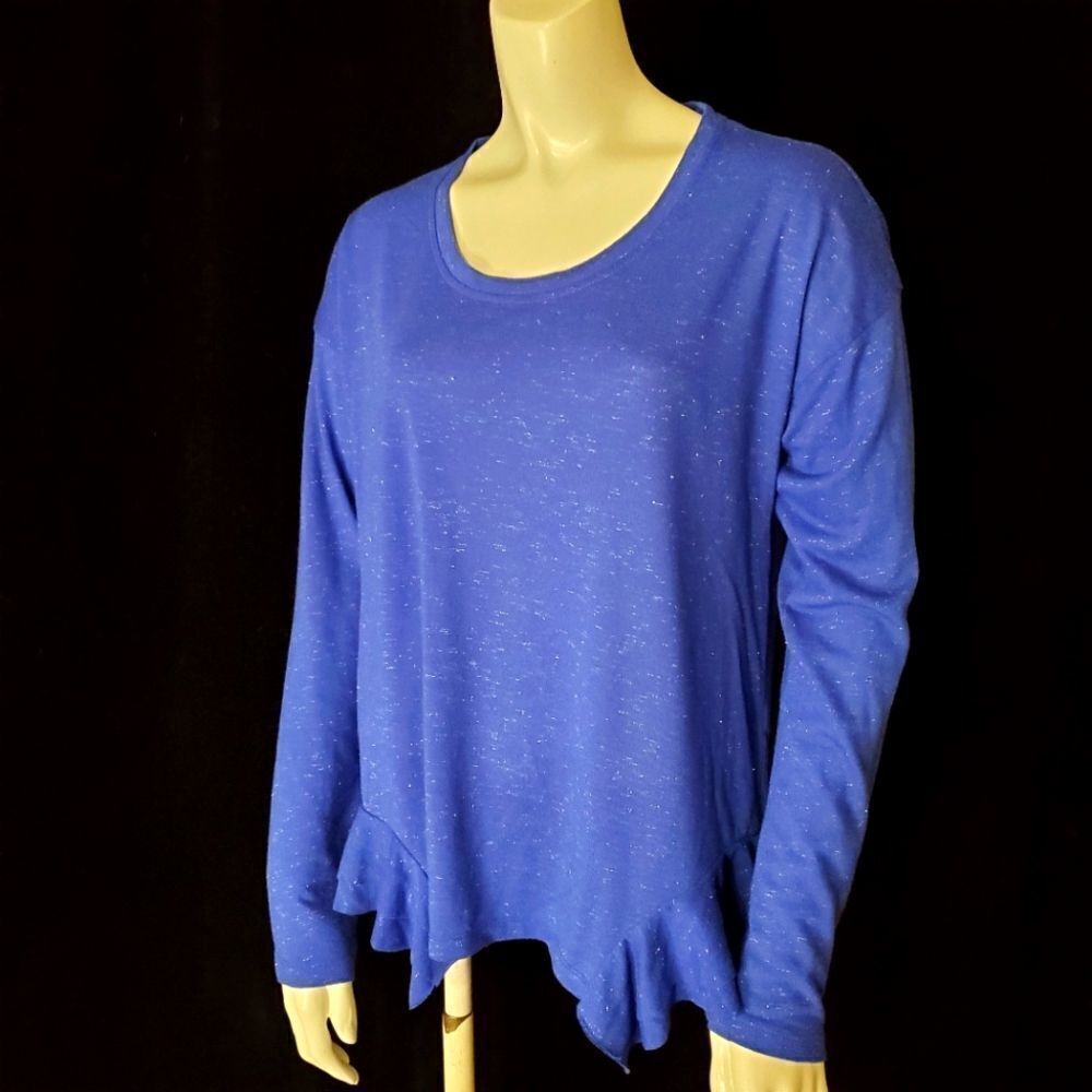 Lord & Taylor Blue & Silver Sparkly Long Sleeve Shirt